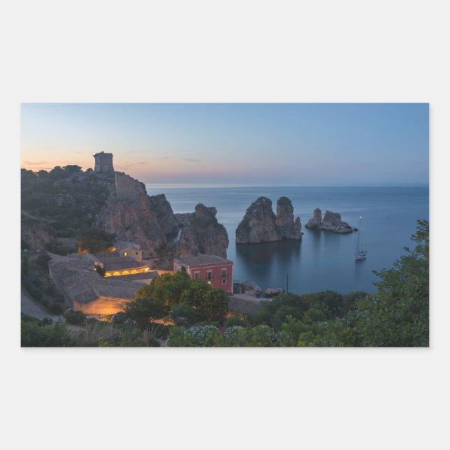 Faraglioni and Tonnara in Scopello, Sicily Rectangular Sticker (Front)