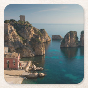 Faraglioni and Tonnara in Scopello, Sicily Square Paper Coaster