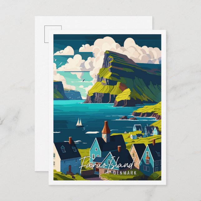 Farao Island vintage travel illustration Postcard (Front/Back)