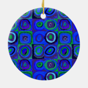 Farbstudie Quadrate Squares Blue Circles Ceramic Ornament