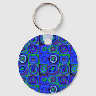 Farbstudie Quadrate Squares Blue Circles Key Ring