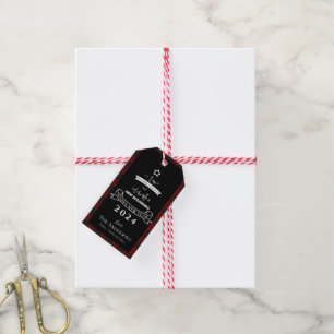 Farewell 2020 Typography Red Plaid White New Year Gift Tags