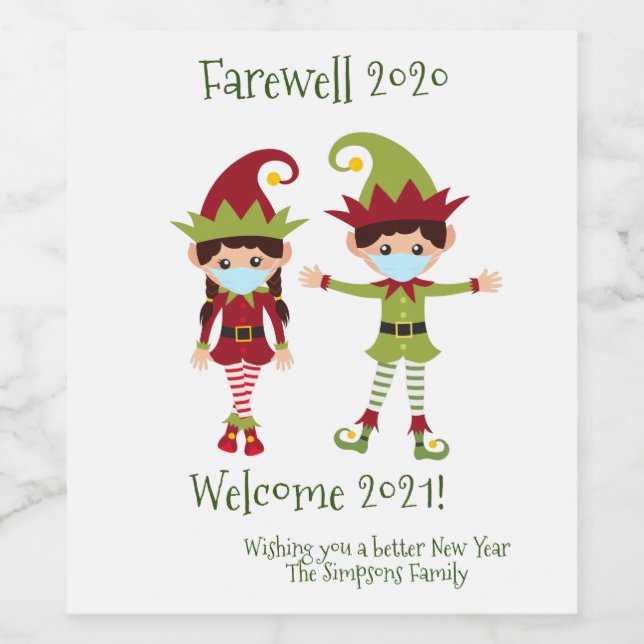 Farewell 2020 Welcome 2021 Holiday Elf Wine Label (Single Label)