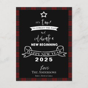 Farewell 2021 Typography Red Plaid White New Year Holiday Postcard