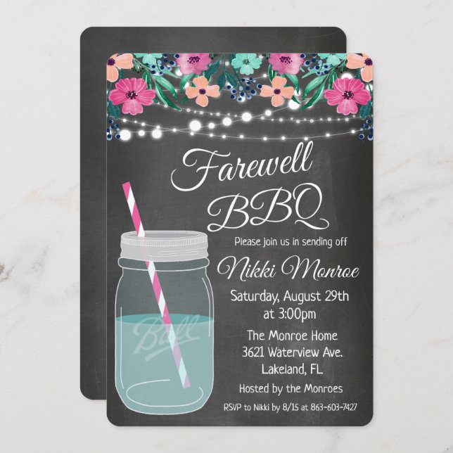 Farewell BBQ Mason Jar Invitation (Front/Back)