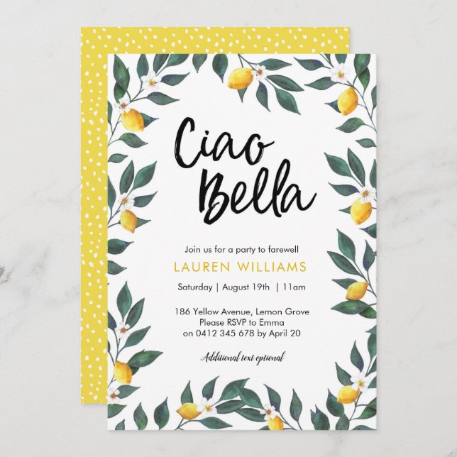 Farewell Party invitation Lemon tree leaves (Front/Back)