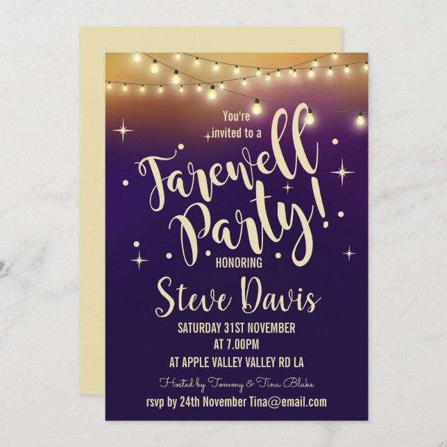 Farewell Party Invite lights modern retirement (Front/Back)