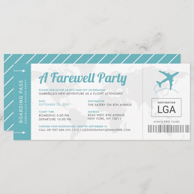 Farewell Party Travel Theme Boarding Pass Invite (Front/Back)