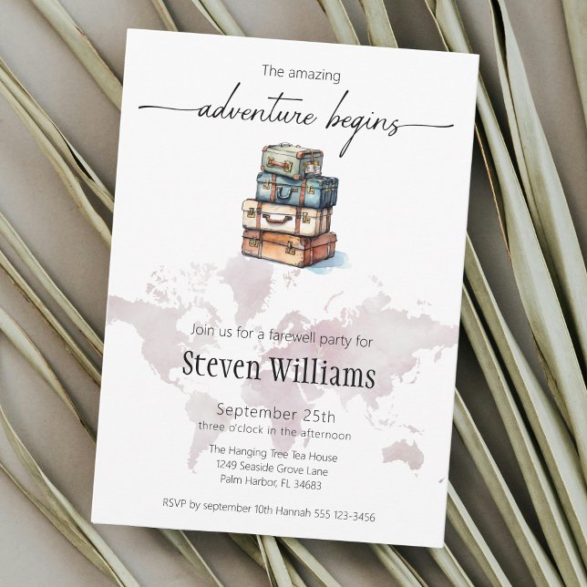 Farewell party world travel the adventure begins invitation (Creator Uploaded)