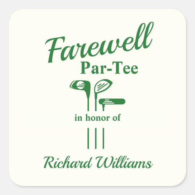 Farewell Retirement Golf Clubs Themed Par Tee Square Sticker (Front)
