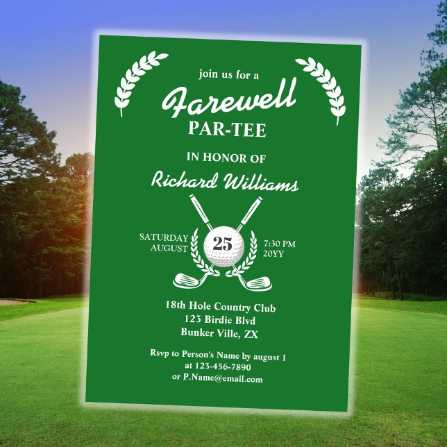 Farewell Retirement Golf Clubs Wreath Themed Party Invitation (Creator Uploaded)