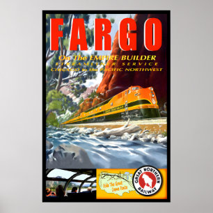 FARGO ND Great Northern Railroad New Train Travel Poster