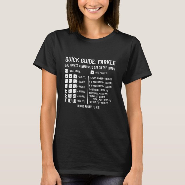 Farkle Quick Guide Scoring Cheat Sheet T-Shirt (Front)