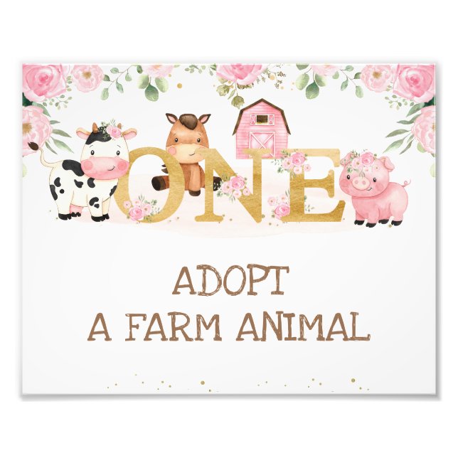 Farm 1st Birthday Adopt A Farm Animal Sign (Front)
