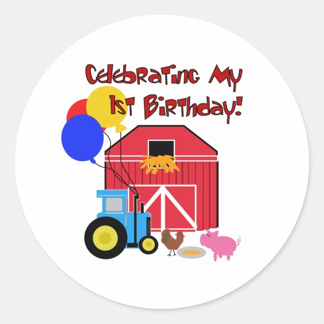 Farm 1st Birthday Classic Round Sticker (Front)