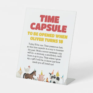 Farm 1st Birthday Time Capsule Pedestal Sign
