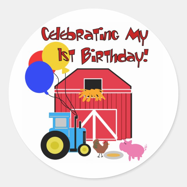 Farm 1st Birthday Tshirts and Gifts Classic Round Sticker (Front)