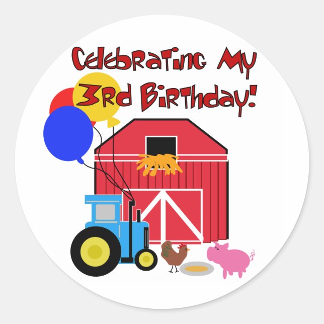 Farm 3rd Birthday T-shirts and Gifts Classic Round Sticker (Front)