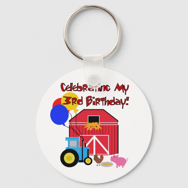 Farm 3rd Birthday T-shirts and Gifts Key Ring (Front)