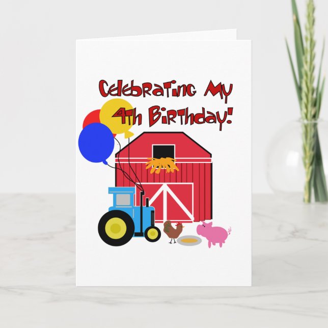 Farm 4th Birthday Tshirts and Gifts Card (Front)