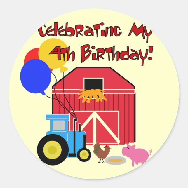 Farm 4th Birthday Tshirts and Gifts Classic Round Sticker (Front)