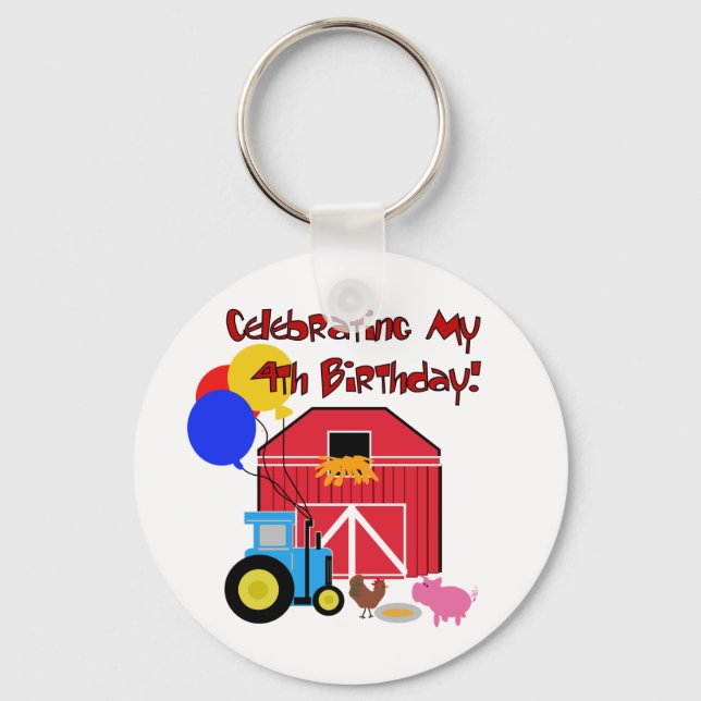 Farm 4th Birthday Tshirts and Gifts Key Ring (Front)