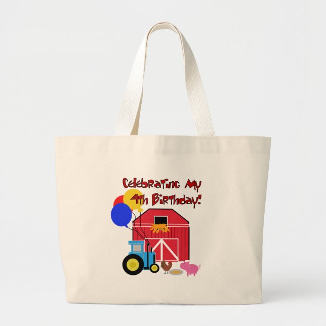 Farm 4th Birthday Tshirts and Gifts Large Tote Bag (Front)