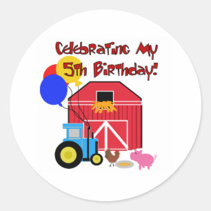 Farm 5th  Birthday Classic Round Sticker