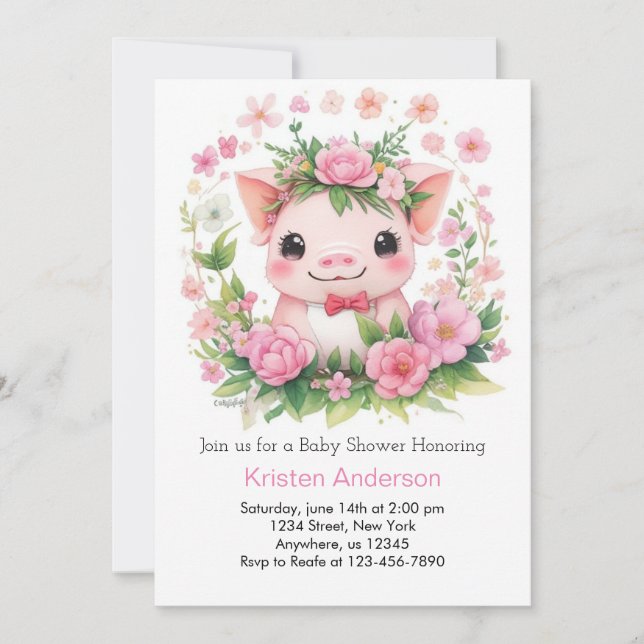 Farm Adventure Pink Piglet Girl Baby Shower Invitation (Front)