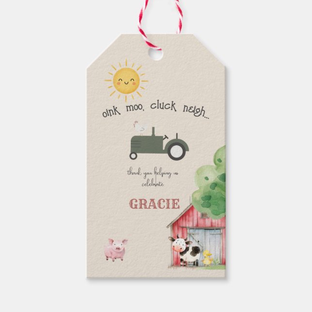 Farm and Animals Birthday  Gift Tags (Front)