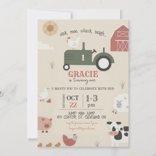 Farm and Animals Birthday Invitation (Front)