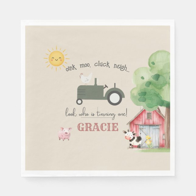 Farm and Animals Birthday Paper  Napkin (Front)