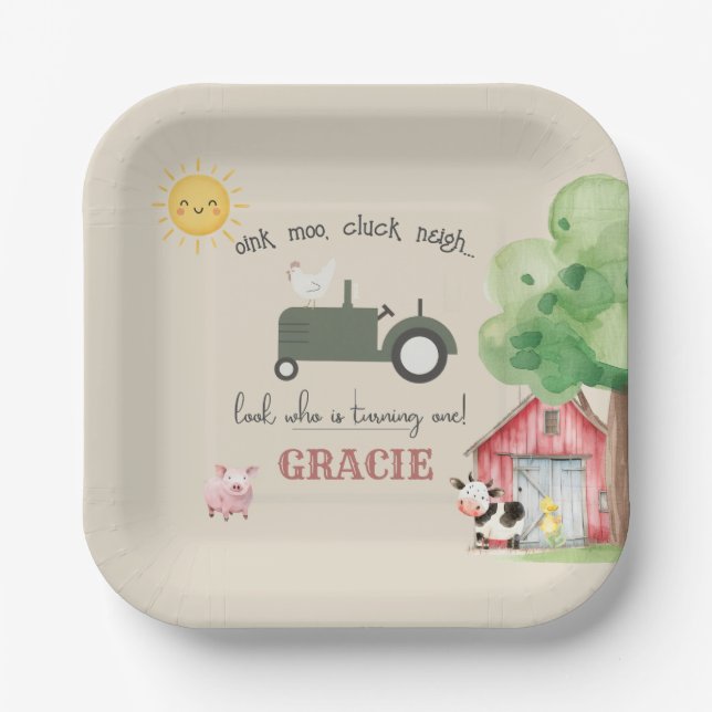 Farm and Animals Birthday Paper Plates (Front)
