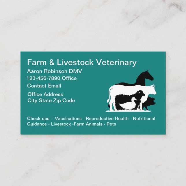 Farm And Livestock Veterinary Hospital Business Card (Front)