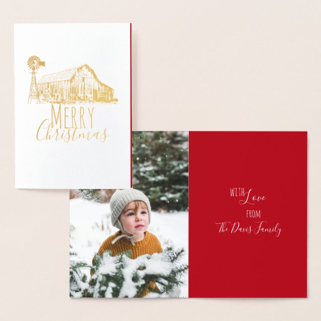 Farm and Windmill Merry Christmas With Photo Foil Card (Display)