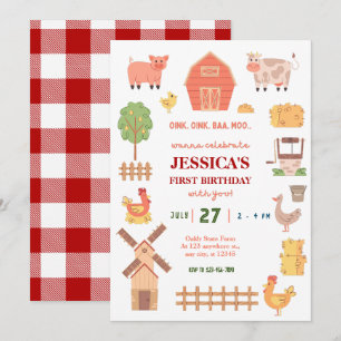 Farm animal 1st birthday invitation