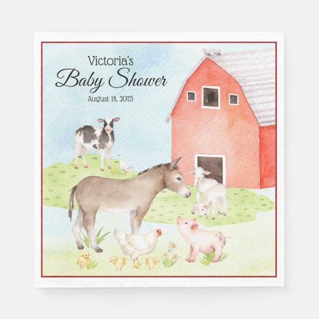 Farm Animal Baby Shower Paper Napkins (Front)