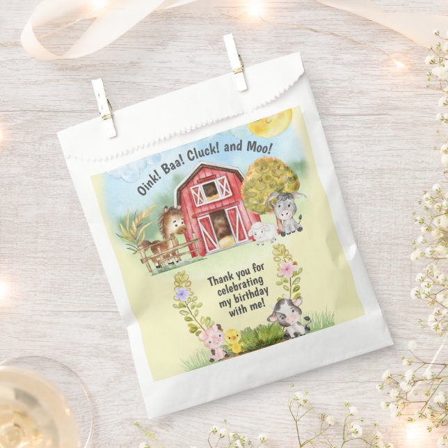 Farm Animal Barn Themed 2nd Birthday Favour Bag (Clipped)