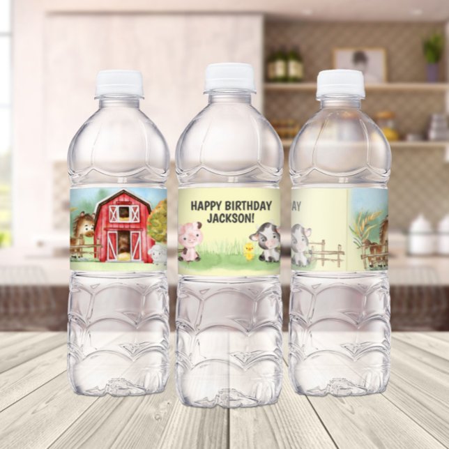 Farm Animal Barn Themed 2nd Birthday  Water Bottle Label (Creator Uploaded)