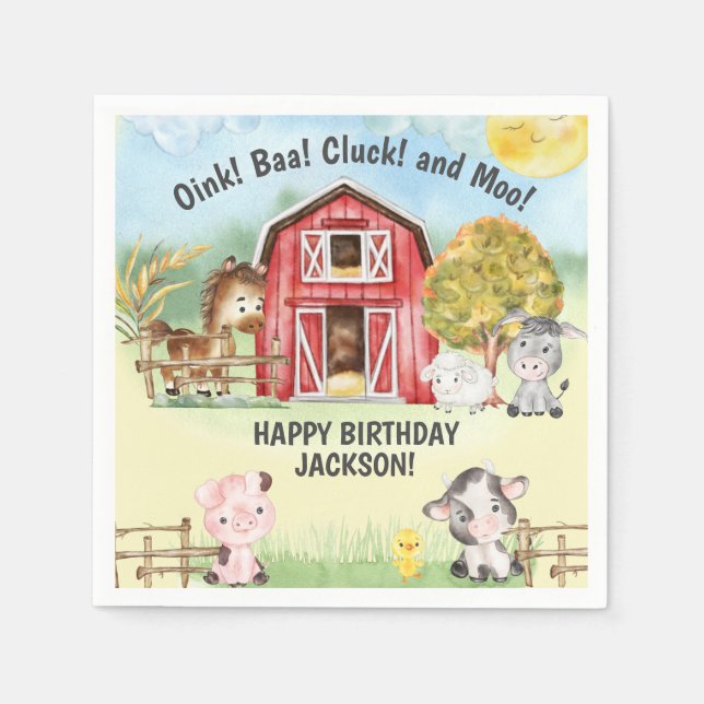 Farm Animal Barn Themed 2nd Birthday Welcome Napkin (Front)