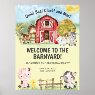 Farm Animal Barn Themed 2nd Birthday Welcome Poster