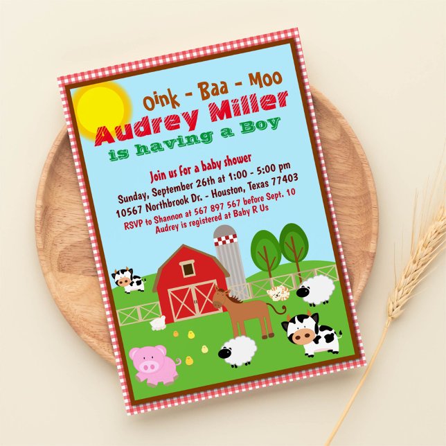 Farm Animal Barnyard Baby Shower Invitation (Creator Uploaded)
