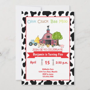 Farm Animal Barnyard Birthday Invitation Kids