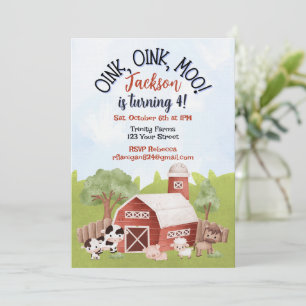 Farm Animal Barnyard Second Birthday Invitation
