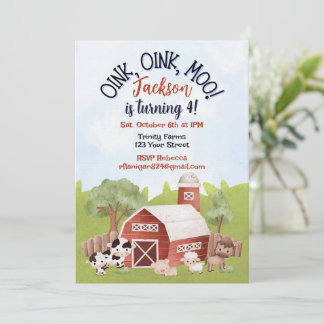 Farm Animal Barnyard Second Birthday Invitation