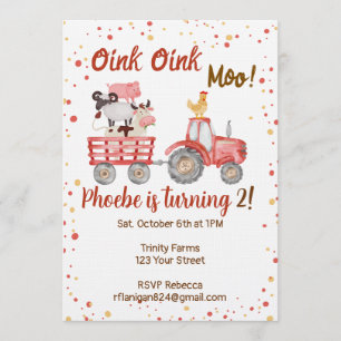 Farm Animal Barnyard Second Birthday Invitation