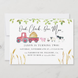 Farm animal birthday, Barnyard party, Farm, Invitation