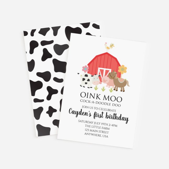 Farm animal birthday invitation with cow print (Creator Uploaded)