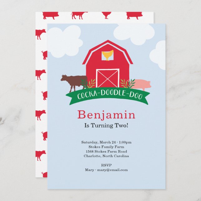 Farm Animal Birthday Party Invitation (Front/Back)
