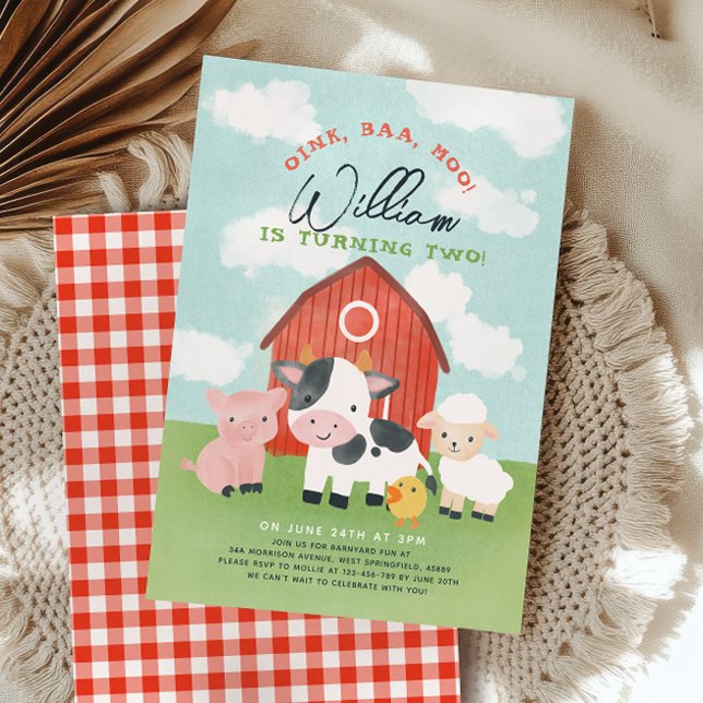 Farm Animal Boys Barnyard 2nd Birthday Invitation (Creator Uploaded)